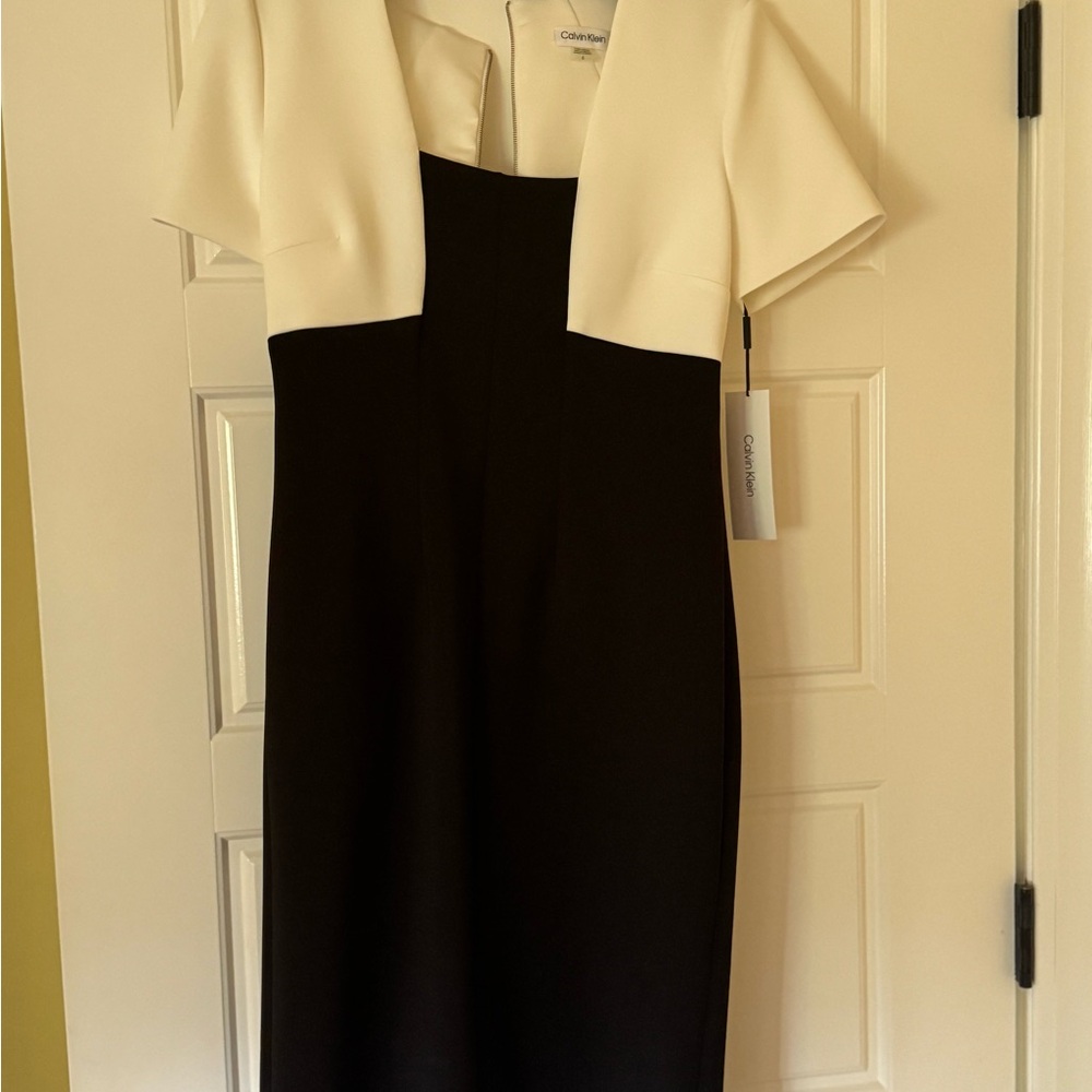 Calvin Klein Women's Cream and Black Midi Dress